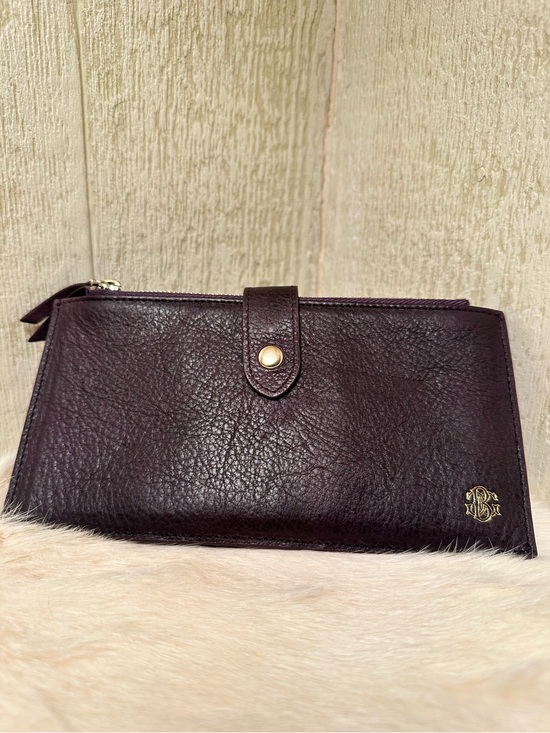 Borgasets Handbags - Borgasets RFID Plum Leather Card Wallet with Gold Hardware